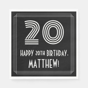 20th Birthday: Art Deco Inspired Look "20" + Name Napkins
