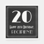 [ Thumbnail: 20th Birthday ~ Art Deco Inspired Look "20", Name Napkins ]