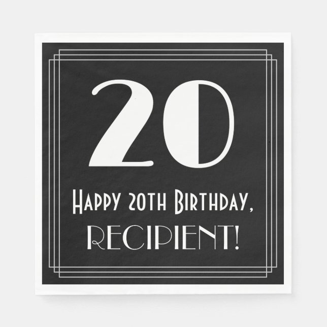 20th Birthday ~ Art Deco Inspired Look "20", Name Napkins (Front)