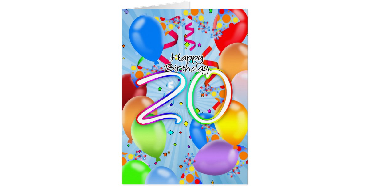 20th Birthday - Balloon Birthday Card - Happy Birt ...