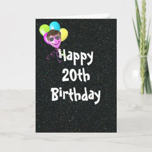 20th Birthday Balloons with Aviator Sunglasses Card