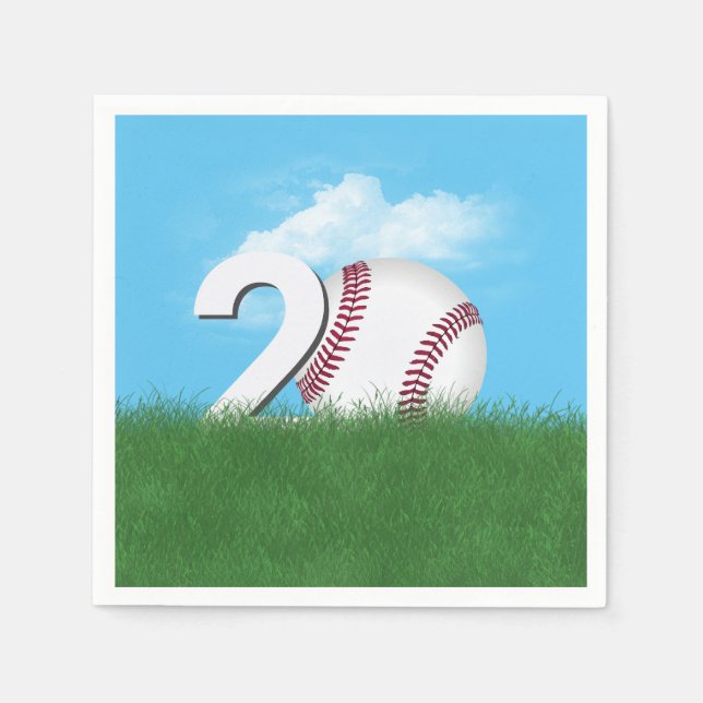 20th Birthday Baseball In Green Grass Napkins (Front)