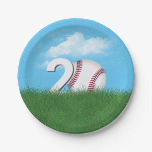 20th Birthday Baseball In Green Grass Paper Plates