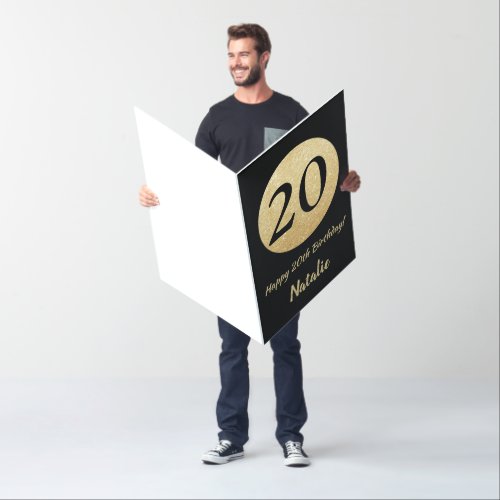 20th Birthday Black Gold Glitter Extra Large Jumbo Card
