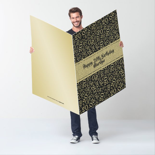 20th Birthday Black/Gold Number Pattern Jumbo Card (In Situ)