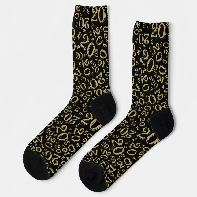 20th Birthday Black/Gold Random Number Pattern Socks (Left)