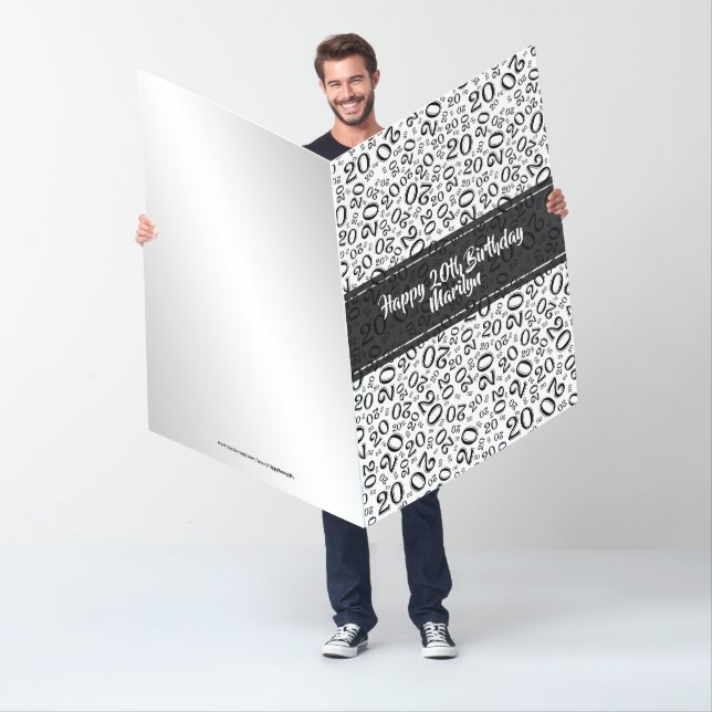 20th Birthday Black/White Number Pattern Jumbo Card (In Situ)
