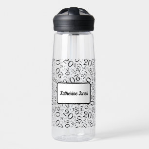 20th Birthday Black & White Random Number Pattern Water Bottle