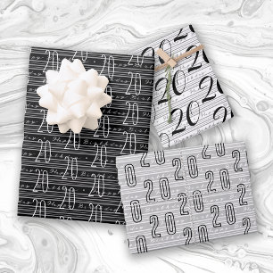 20th Birthday Black White Typography Numbers Wrapping Paper Sheets