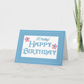 20th Birthday, Blue Check Gingham Pattern Card