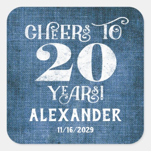 20th Birthday Blue Linen Thank You Favor Stickers