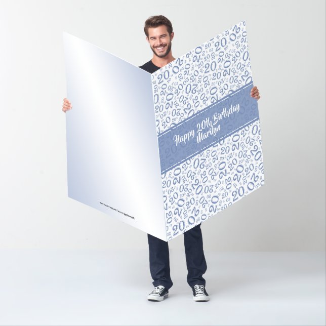 20th Birthday Blue/White Number Pattern Card (In Situ)