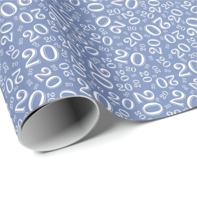 20th Birthday Blue/White Random Number Pattern 20 Wrapping Paper (Roll Corner)