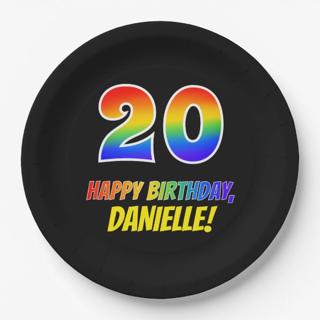 20th Birthday: Bold, Fun, Simple, Rainbow 20 Paper Plates (Front)