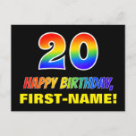 [ Thumbnail: 20th Birthday: Bold, Fun, Simple, Rainbow 20 Postcard ]