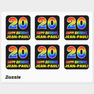 20th Birthday: Bold, Fun, Simple, Rainbow 20 Square Sticker
