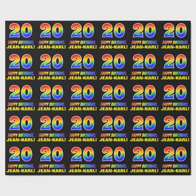 20th Birthday: Bold, Fun, Simple, Rainbow 20 Wrapping Paper (Seam)