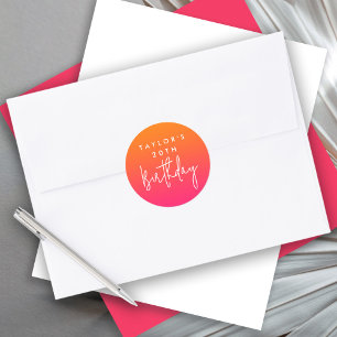 20th Birthday Bold Hot Pink and Orange Ombre Classic Round Sticker