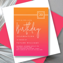 20th Birthday Bold Hot Pink Orange Simple Minimal
