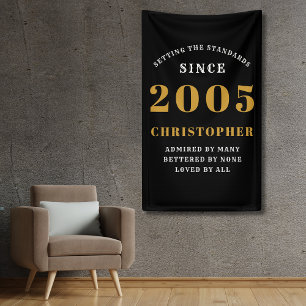 20th Birthday Born 2005 Add Name Black Gold Banner