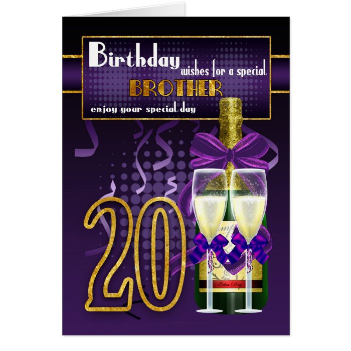 20th Birthday Brother   Stylish Birthday Card