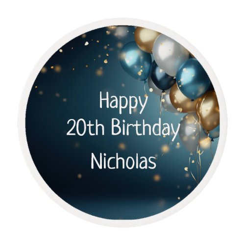 20th Birthday Cake Balloons Presents Custom  Edible Frosting Rounds