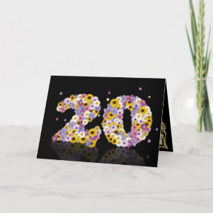 20th birthday card with flowery letters