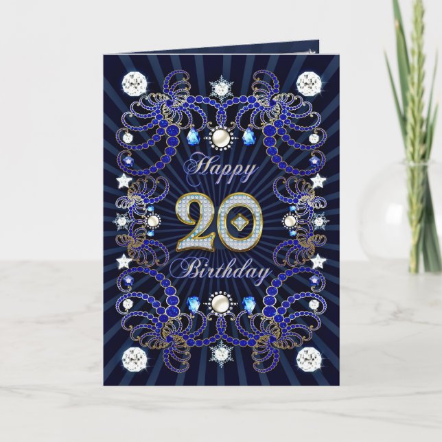 20th birthday card with masses of jewels (Front)