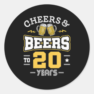 20Th Birthday Cheers And Beers Birthday Classic Round Sticker