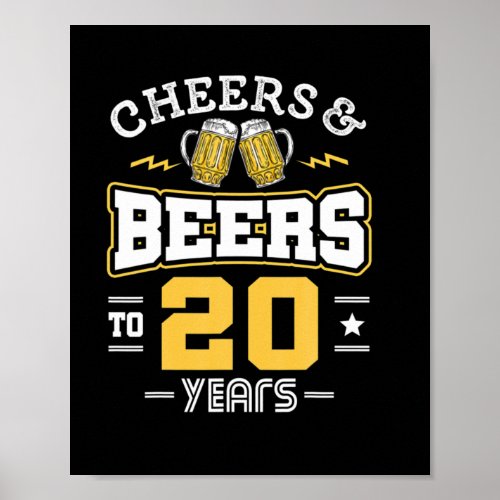 20Th Birthday Cheers And Beers Birthday Poster