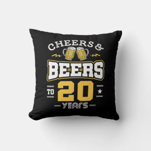 20Th Birthday Cheers And Beers Birthday Throw Pillow