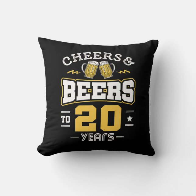 20Th Birthday Cheers And Beers Birthday Throw Pillow (Front)
