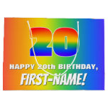[ Thumbnail: 20th Birthday: Colorful, Fun Rainbow Pattern # 20 Gift Bag ]