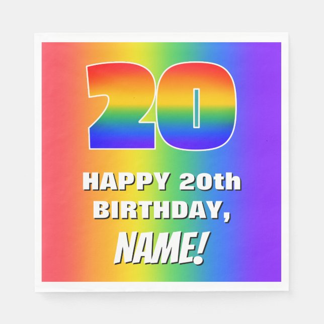 20th Birthday: Colorful, Fun Rainbow Pattern # 20 Napkins (Front)