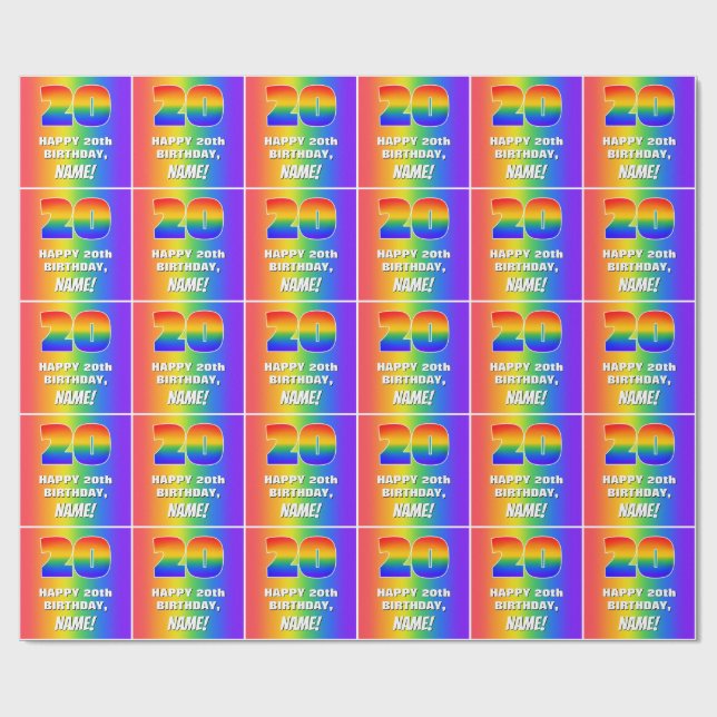 20th Birthday: Colorful, Fun Rainbow Pattern # 20 Wrapping Paper (Flat)