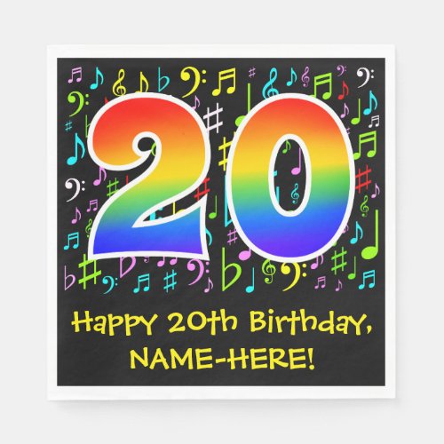 20th Birthday _ Colorful Music Symbols Rainbow 20 Napkins