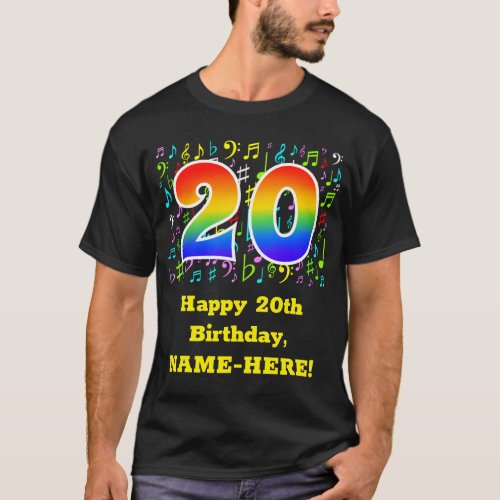 20th Birthday Colorful Music Symbols Rainbow 20 T_Shirt