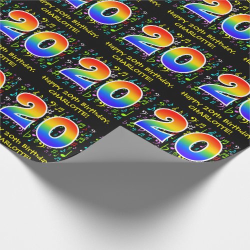 20th Birthday Colorful Music Symbols Rainbow 20 Wrapping Paper