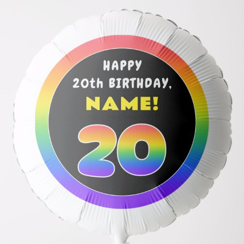 20th Birthday Colorful Rainbow  20 Custom Name Balloon