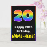 [ Thumbnail: 20th Birthday: Colorful Rainbow # 20, Custom Name Card ]