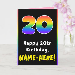 20th Birthday: Colorful Rainbow # 20, Custom Name Card