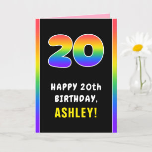 20th Birthday: Colorful Rainbow # 20, Custom Name Card