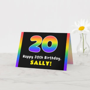 20th Birthday: Colorful Rainbow # 20, Custom Name Card