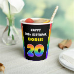 [ Thumbnail: 20th Birthday: Colorful Rainbow # 20, Custom Name Paper Cups ]