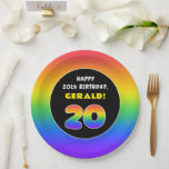 [ Thumbnail: 20th Birthday: Colorful Rainbow # 20, Custom Name Paper Plates ]