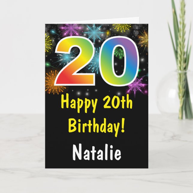20th Birthday Colorful Rainbow Fireworks Card (Front)