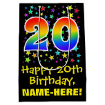 [ Thumbnail: 20th Birthday: Colorful Stars Pattern & Rainbow 20 Gift Bag ]