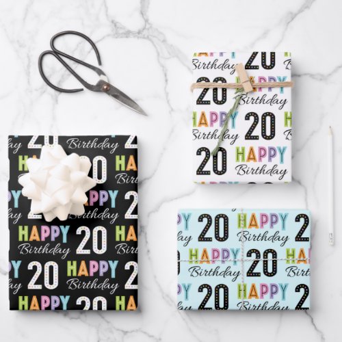 20th Birthday Colorful Typography  Wrapping Paper Sheets