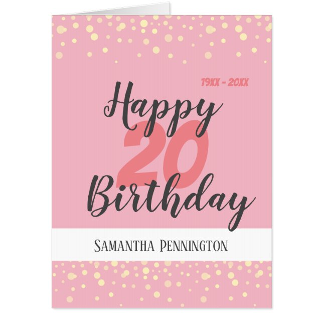 20th Birthday Custom Dates Confetti Card (Front)