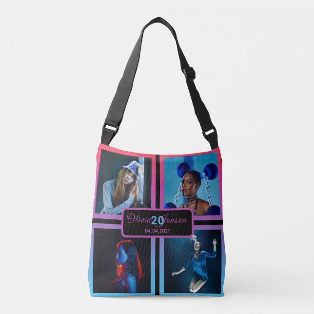 20th birthday custom photo collage woman black crossbody bag (Front)
